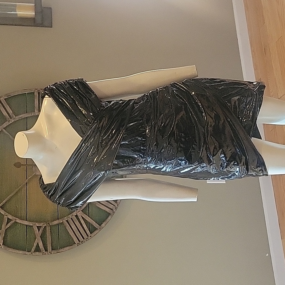 Egreis Shiny PU Blend Black Mini Dress